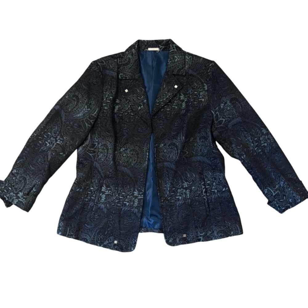 STATE OF‎ BLUE Women's Blue Paisley Jacquard Blazer Jacket Size 14